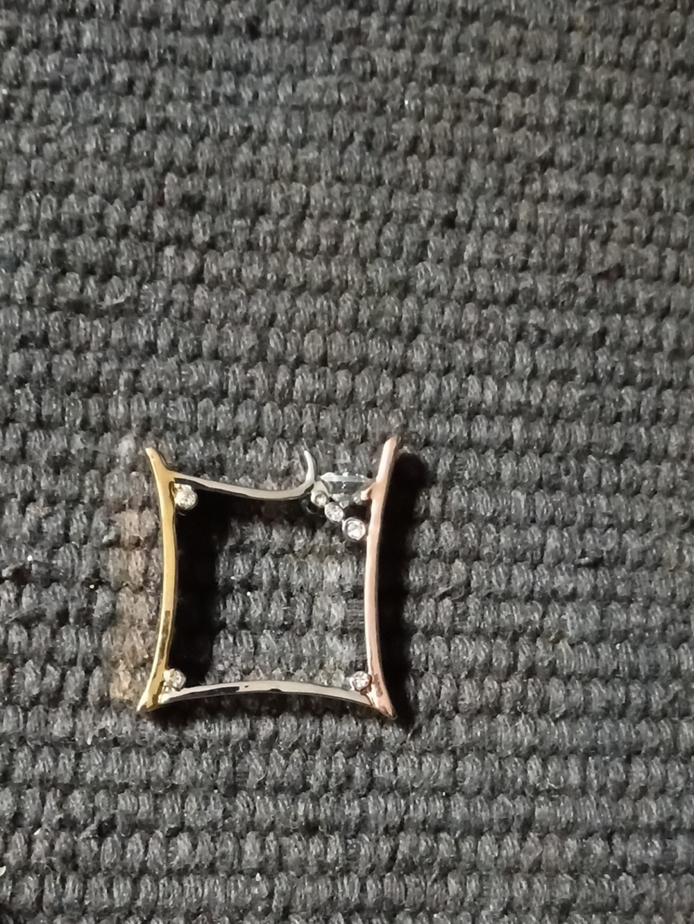 Square Open Frame RING with Rhinestones - Two-Tone Metal SZ 8